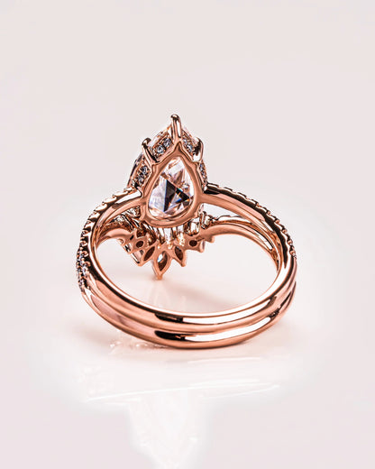 3.00 CT Pear Rose Cut Moissanite Solitaire Bridal Wedding Ring Set