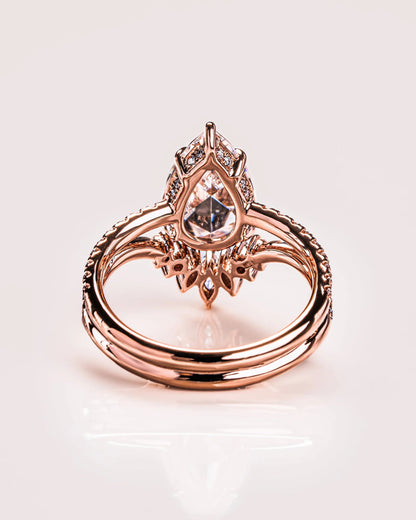 3.00 CT Pear Rose Cut Moissanite Solitaire Bridal Wedding Ring Set