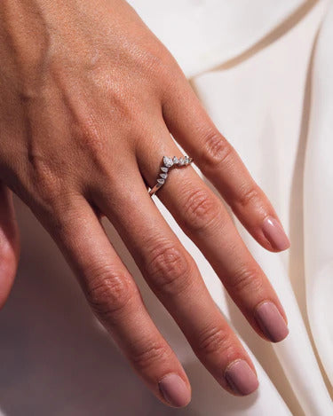 Pear Cut Curved Half Eternity Band 10K White Gold Promise Ring For Her