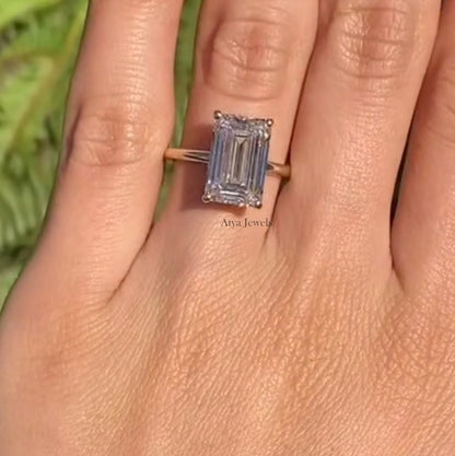 4.00 CT Emerald Cut Moissanite Engagement Ring