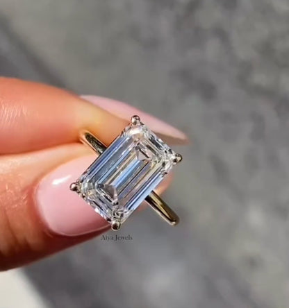 4.00 CT Emerald Cut Moissanite Engagement Ring