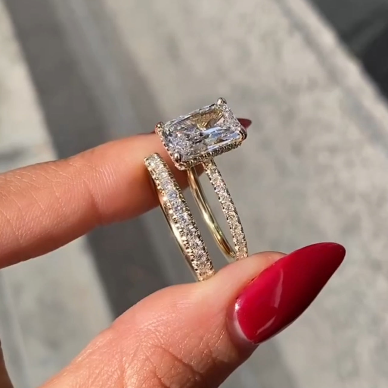 3.00 CT Radiant Cut Moissanite Engagement Bridal Ring Set