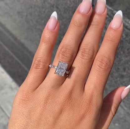 3.5 CT Radiant Cut Hidden Halo Moissanite Engagement Ring
