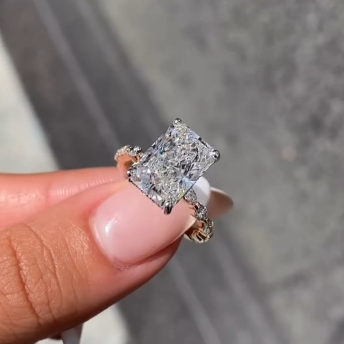 3.5 CT Radiant Cut Hidden Halo Moissanite Engagement Ring