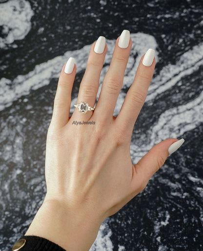 2.50 CT Emerald Cut Moissanite Engagement Ring