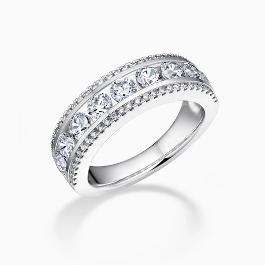 2.00 TCW ROUND CUT MOISSANITE DIAMOND TRIPLE ROWS WEDDING BAND