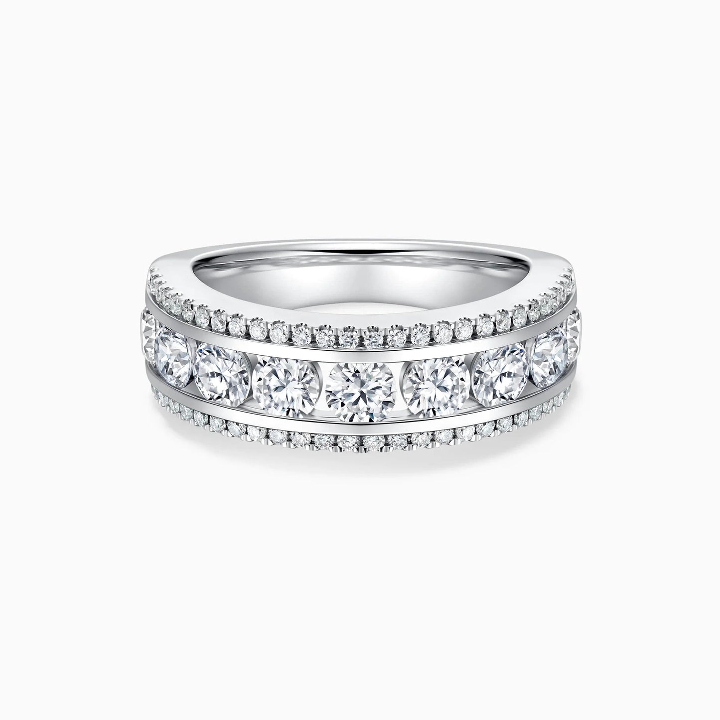 2.00 TCW ROUND CUT MOISSANITE DIAMOND TRIPLE ROWS WEDDING BAND