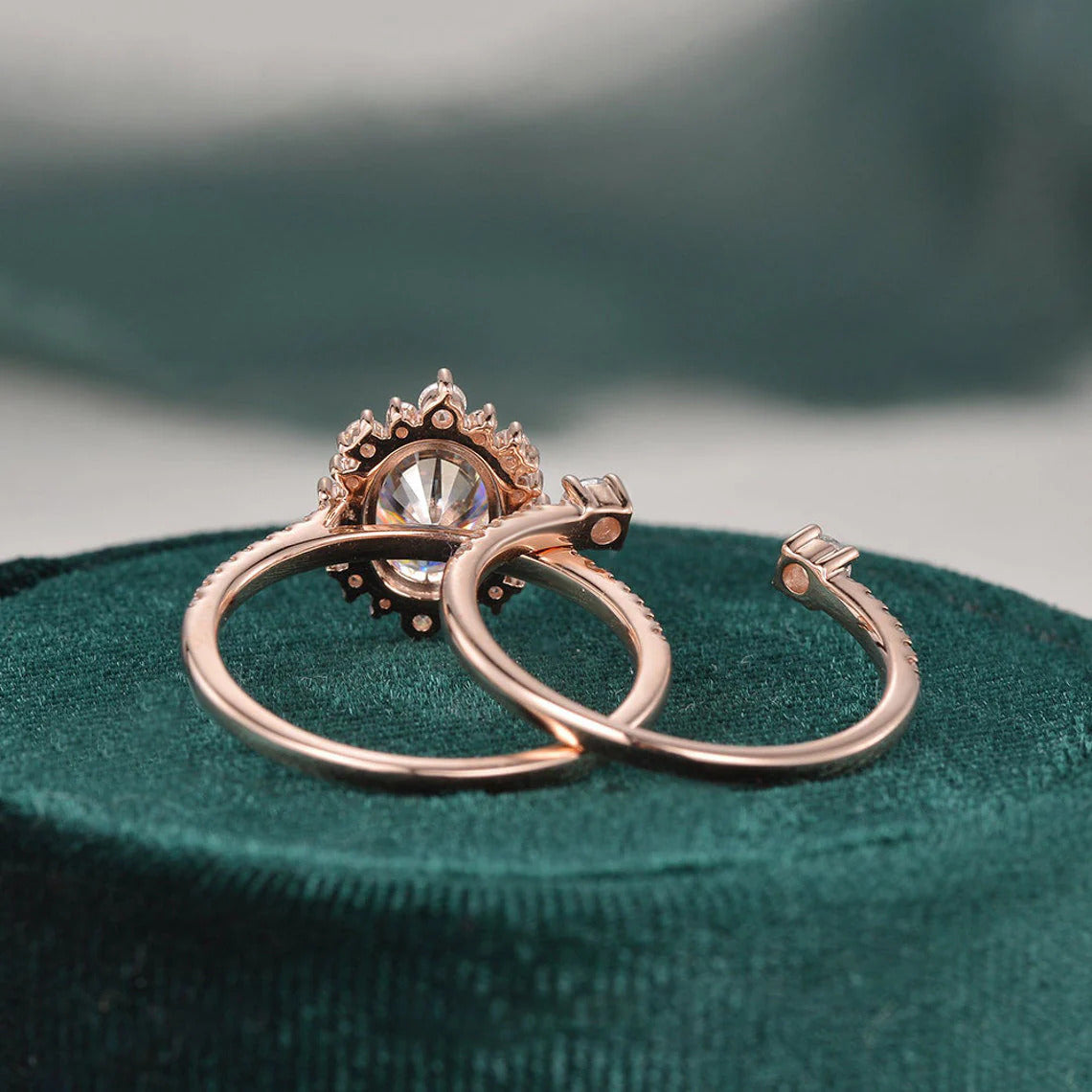 2.00 CT Oval Cut Double Halo Moissanite Bridal Ring Set