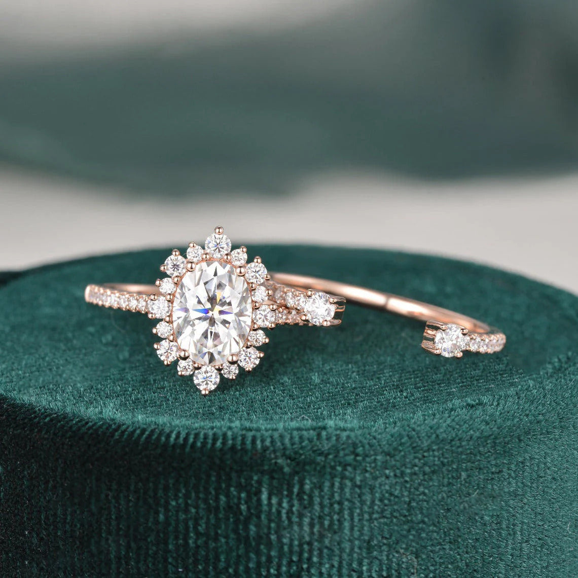 2.00 CT Oval Cut Double Halo Moissanite Bridal Ring Set