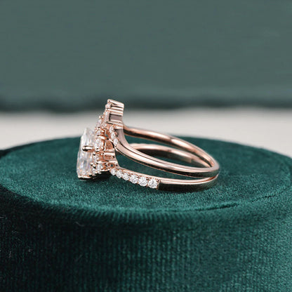 2.00 CT Pear Cut  Art Deco Moissanite Bridal Wedding Ring Set