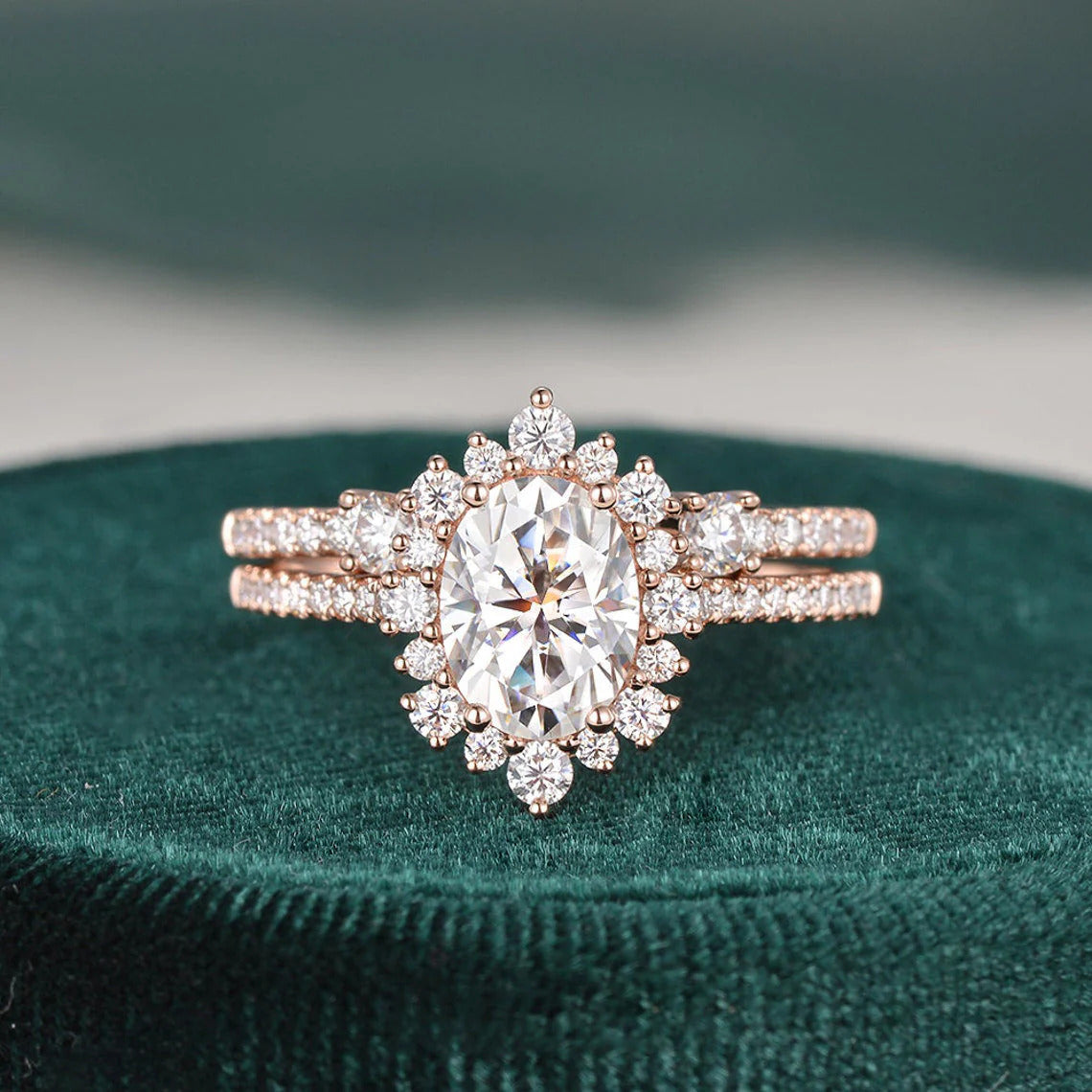 2.00 CT Oval Cut Double Halo Moissanite Bridal Ring Set
