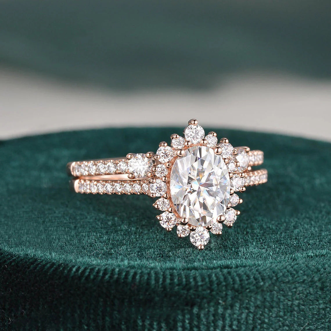 2.00 CT Oval Cut Double Halo Moissanite Bridal Ring Set