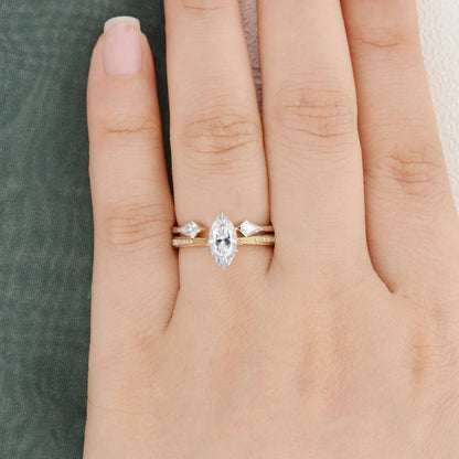 1.50 CT Marquise Cut Pave Moissanite Bridal Ring Set