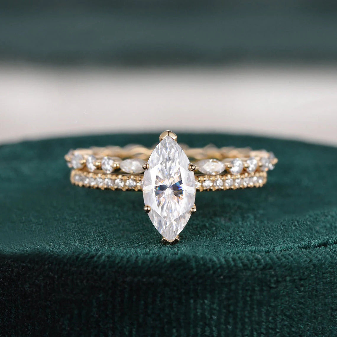 2.00 CT Marquise Cut Moissanite Bridal Ring Set