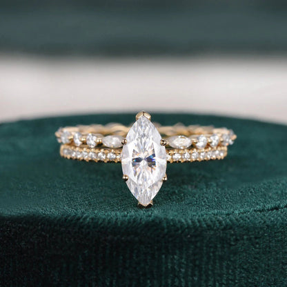 2.00 CT Marquise Cut Moissanite Bridal Ring Set