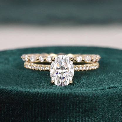 1.50 CT Oval Cut Moissanite Bridal Wedding Ring Set