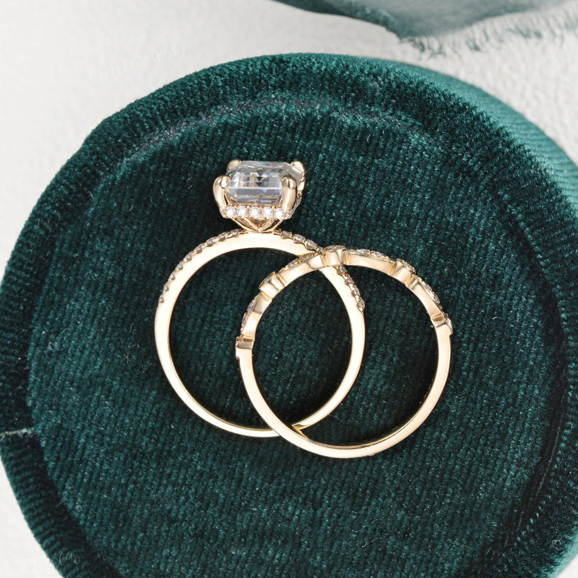 2.50 CT Emerald Cut Moissanite Bridal Ring Set