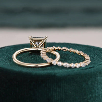 2.0 CT Princess Cut Solitaire Moissanite Bridal Ring Set