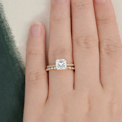 2.0 CT Princess Cut Solitaire Moissanite Bridal Ring Set