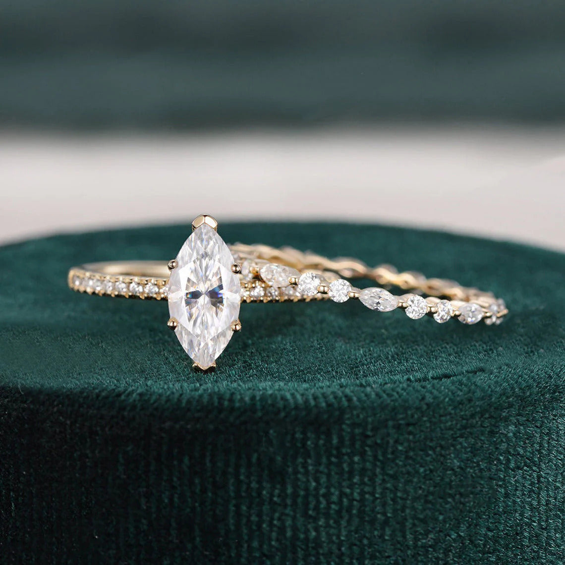 2.00 CT Marquise Cut Moissanite Bridal Ring Set