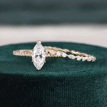 2.00 CT Marquise Cut Moissanite Bridal Ring Set