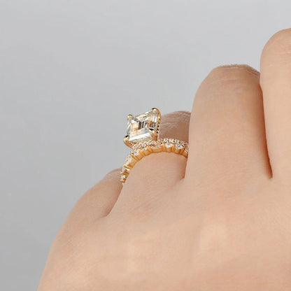 2.50 CT Emerald Cut Moissanite Bridal Wedding Ring Set