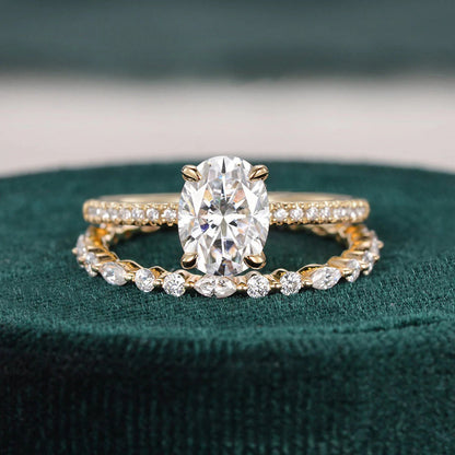 1.50 CT Oval Cut Moissanite Bridal Wedding Ring Set