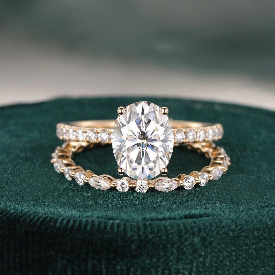 2.00 CT Oval Cut Moissanite Bridal Wedding Ring Set