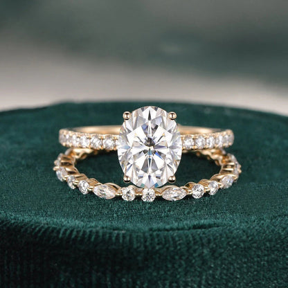2.00 CT Oval Cut Moissanite Bridal Wedding Ring Set