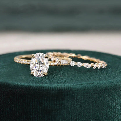 1.50 CT Oval Cut Moissanite Bridal Wedding Ring Set