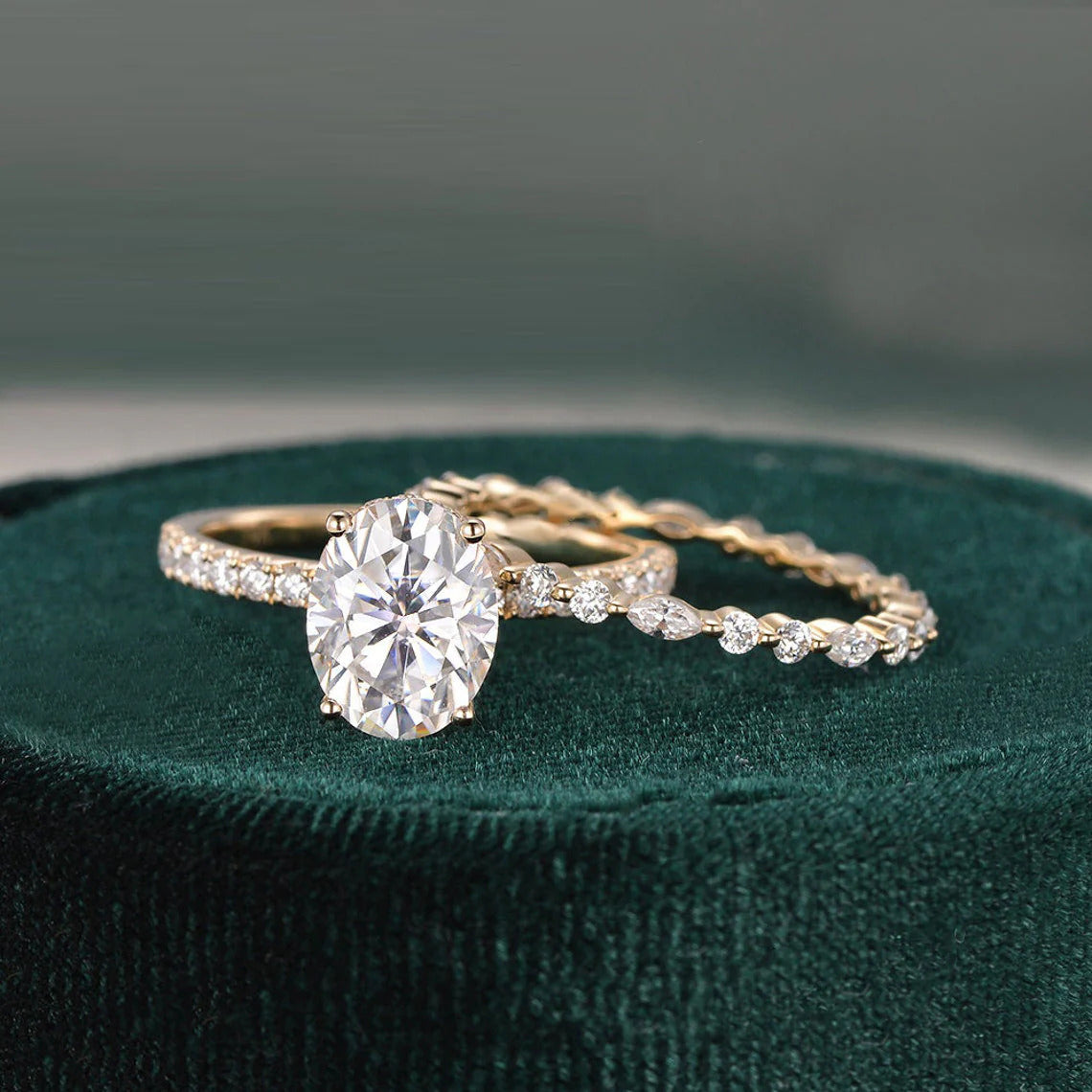 2.00 CT Oval Cut Moissanite Bridal Wedding Ring Set