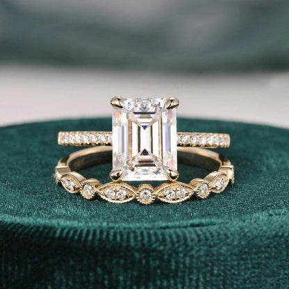 2.50 CT Emerald Cut Moissanite Bridal Ring Set