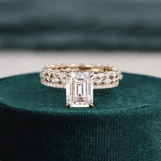 2.50 CT Emerald Cut Moissanite Bridal Wedding Ring Set