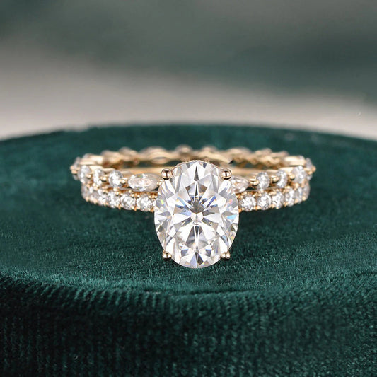 2.00 CT Oval Cut Moissanite Bridal Wedding Ring Set