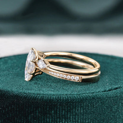 1.50 CT Marquise Cut Pave Moissanite Bridal Ring Set