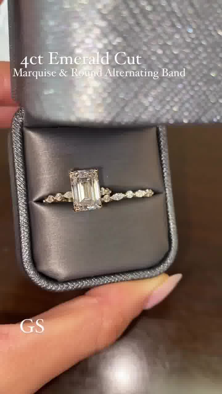 4.00 CT Emerald Cut Moissanite Bridal Wedding Ring Set