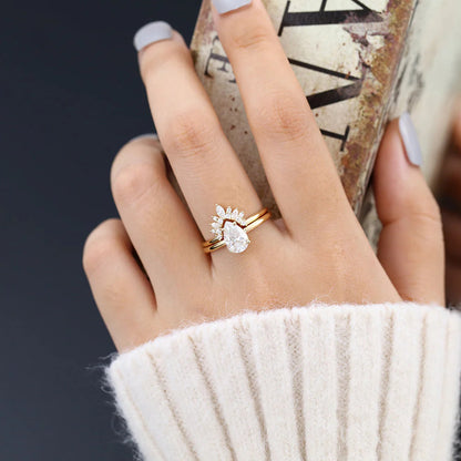 2.00 CT Pear Cut Moissanite Solitaire Wedding Bridal Ring Set