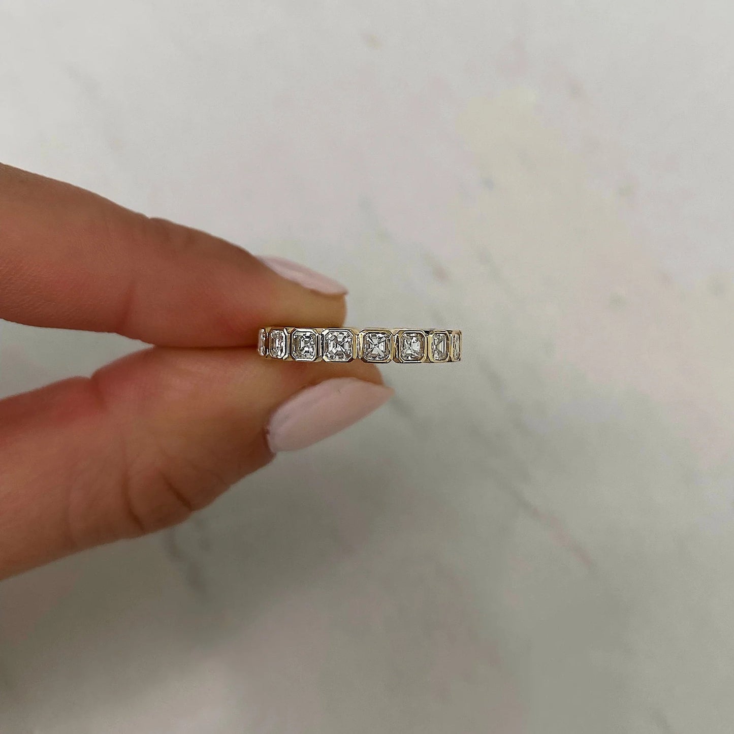 4.00 TCW Asscher Cut Moissanite Bezel Set Eternity Diamond Wedding Band