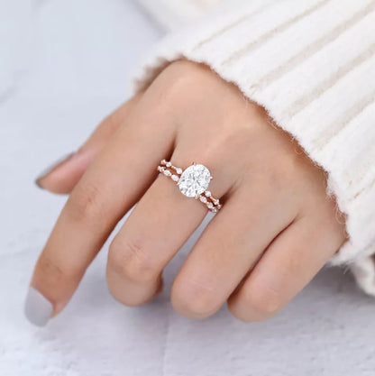 2.00 CT Oval Cut Moissanite Wedding  Bridal Ring Set