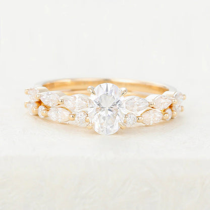 1.50 CT Oval Moissanite Solitaire Bridal Wedding Ring Set