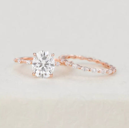 2.00 CT Oval Cut Moissanite Wedding  Bridal Ring Set