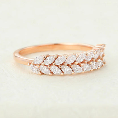 0.72 TCW Marquise Shaped Moissanite Half Eternity Wedding Band