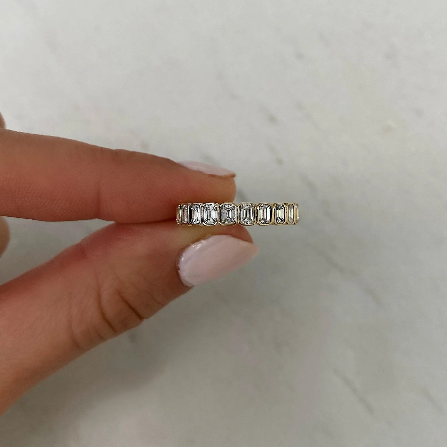 3.00 TCW Emerald Cut Moissanite Bezel Set Eternity Diamond Wedding Band