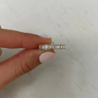 3.00 TCW Emerald Cut Moissanite Bezel Set Eternity Diamond Wedding Band