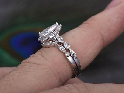 2.00 CT Pear Cut Halo Moissanite Bridal Ring Set