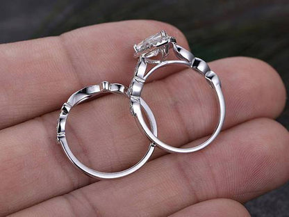 2.00 CT Pear Cut Halo Moissanite Bridal Ring Set