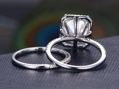 2.50 CT Radiant Cut Halo Style Moissanite Bridal Ring Set