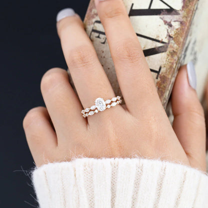 1.50 CT Oval Moissanite Solitaire Bridal Wedding Ring Set