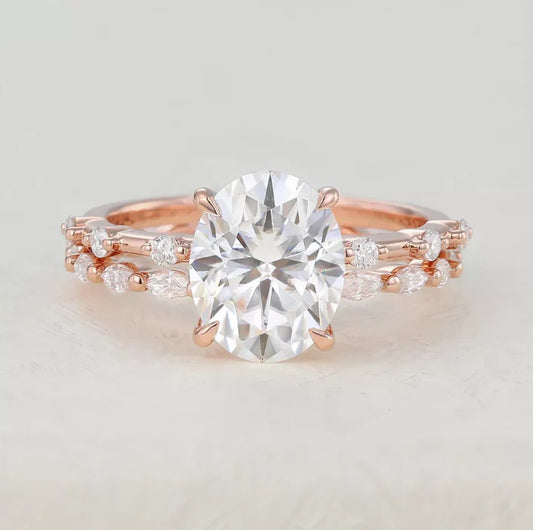 2.00 CT Oval Cut Moissanite Wedding  Bridal Ring Set