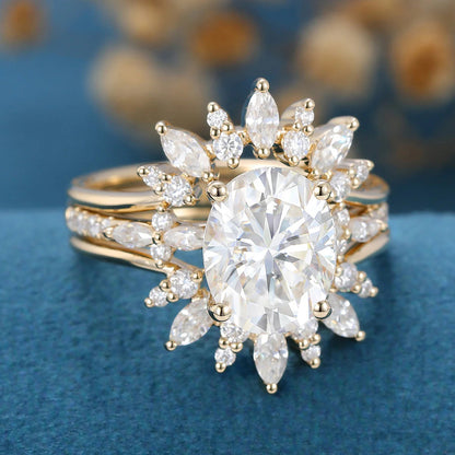 2.50 CT Oval Shaped Moissanite Pave Setting Bridal Set